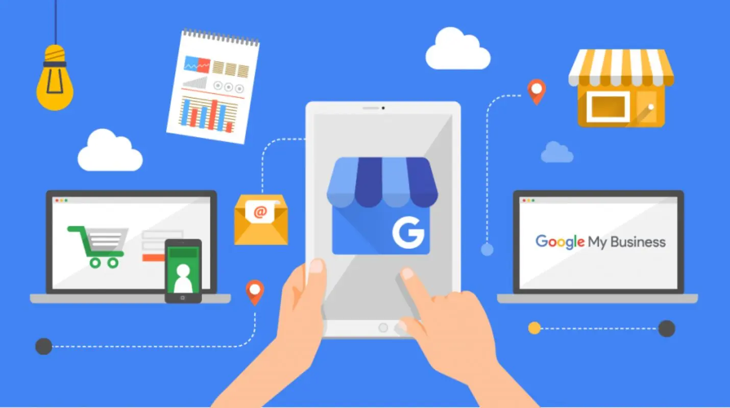 Ilustração sobre presença comercial digital e Perfil da Empresa no Google