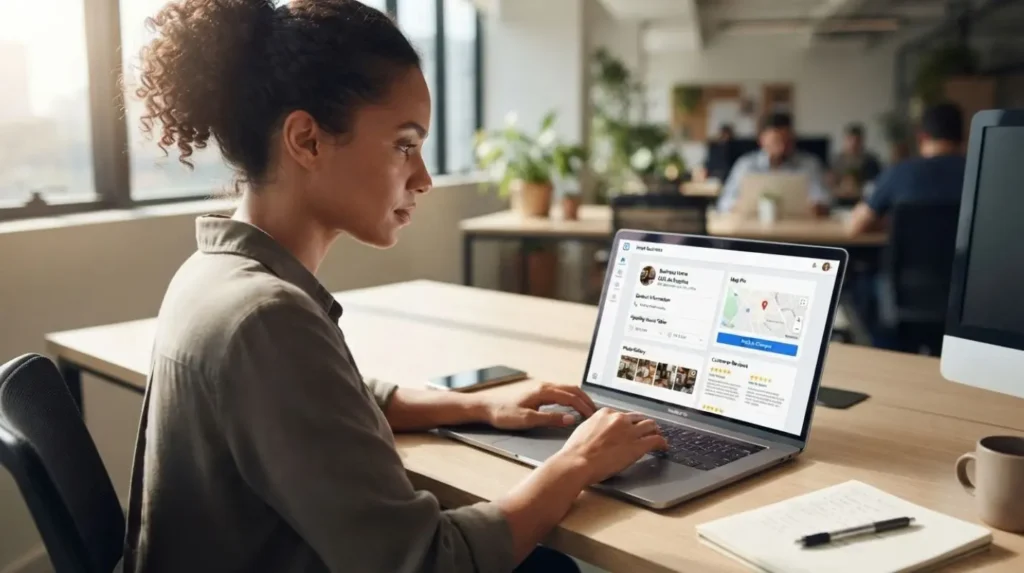 Tela de gestão do Perfil da Empresa no Google com informações comerciais de uma empresa de Cascavel